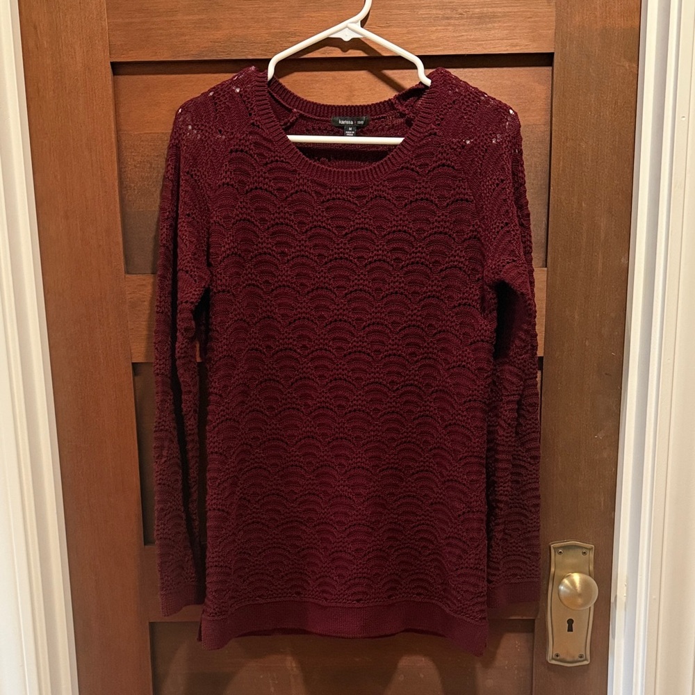 Maroon Lace Knit Tunic Sweatshirt